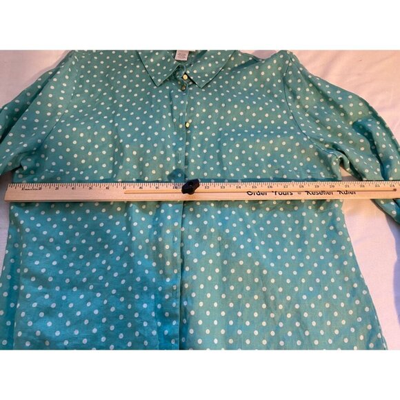 Soft Surroundings Women’s XL Button-Up Green White Polka Dot Linen Top Career - Picture 4 of 9